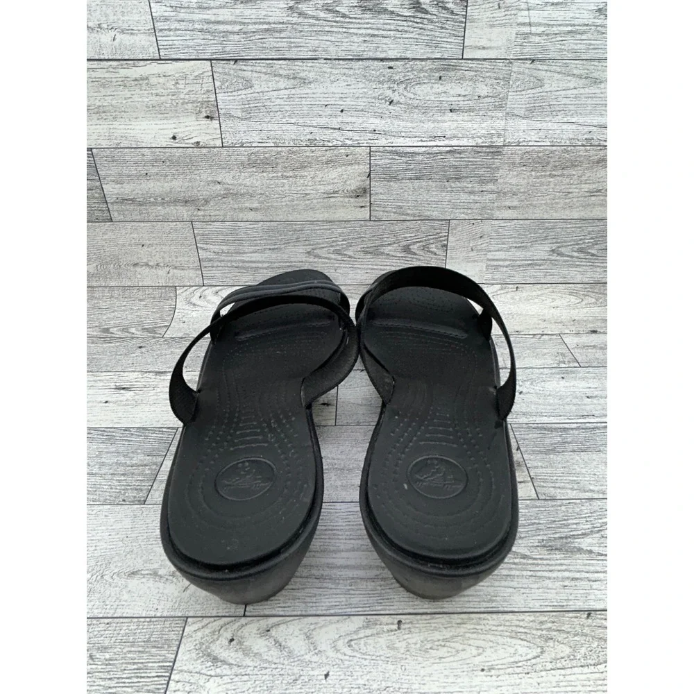 Crocs Cyprus IV Black Wedge Sandals Women Size 10 Two Strap Slip On Heels